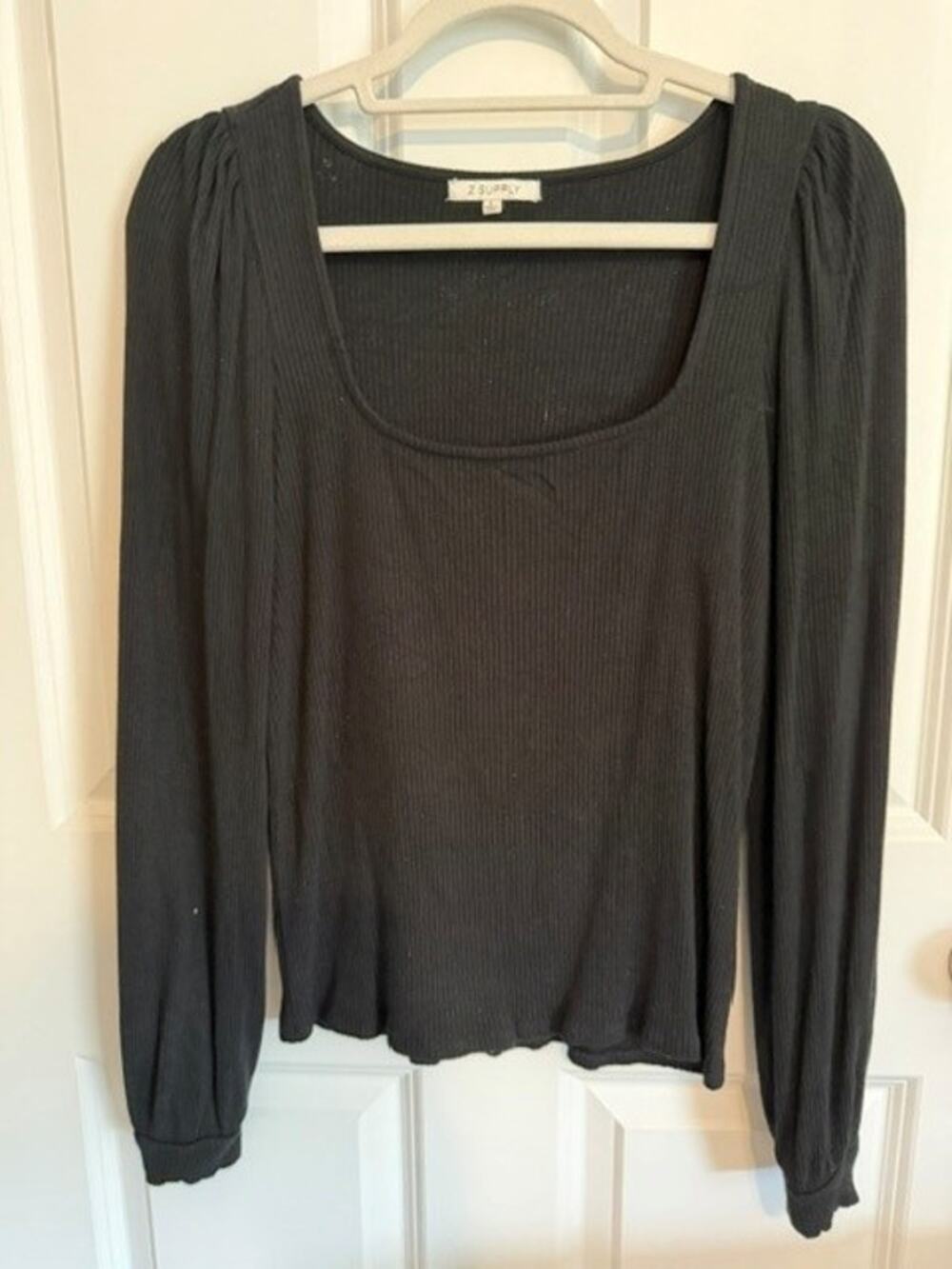 Z Supply Long Sleeved Ribbed Square Neck Top Large